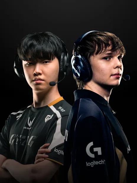 Two esports players wearing Logitech G headsets during a competitive match